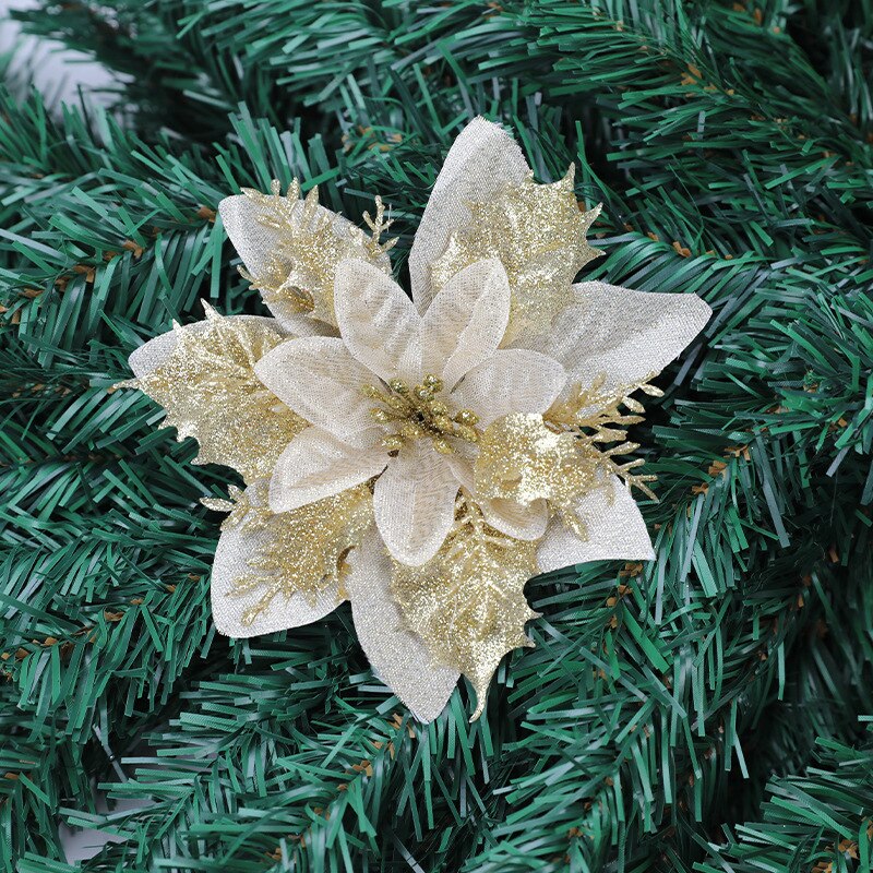 BalleenShiny Christmas Tree Decoration Flower 10pcs Christmas Flower Artificial Flower Perfect Decoration for Christmas Party