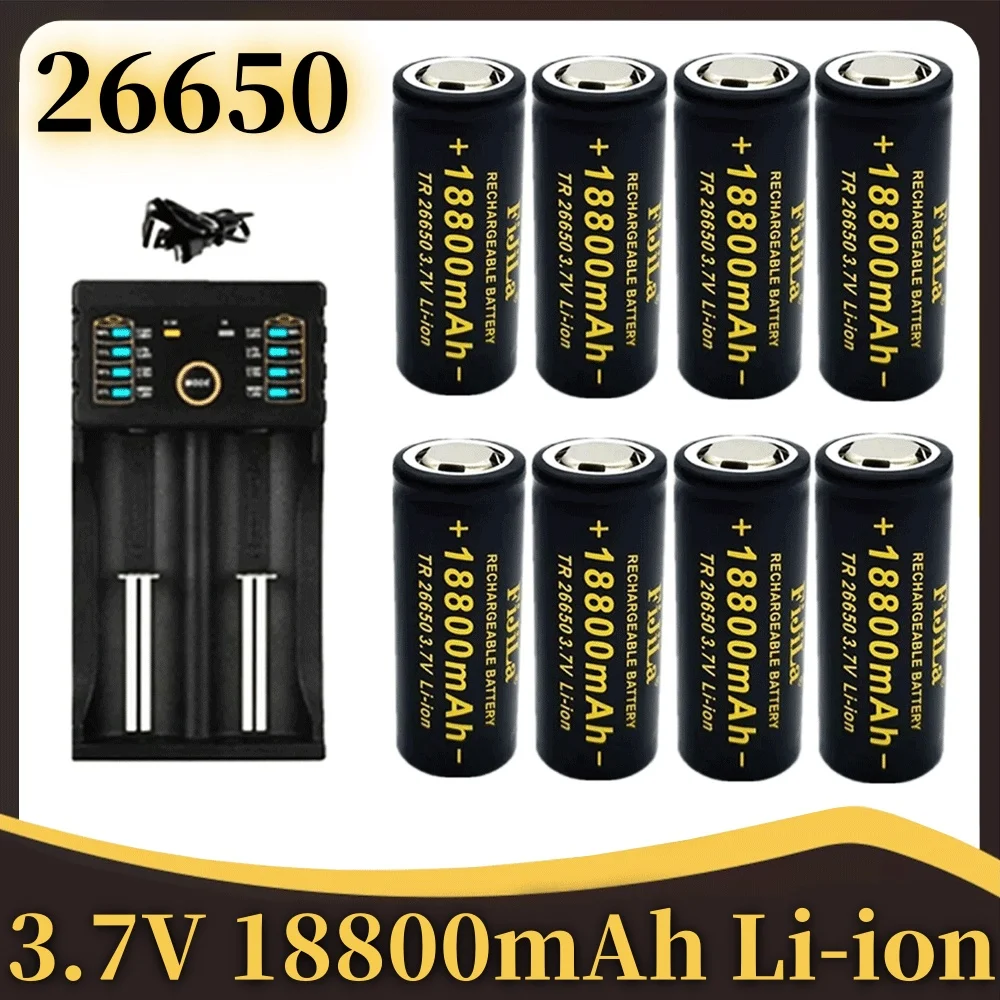 100% Original 26650 battery 18800mAh 3.7 V 50A lithium ion battery for 26650 LED flashlight + charger