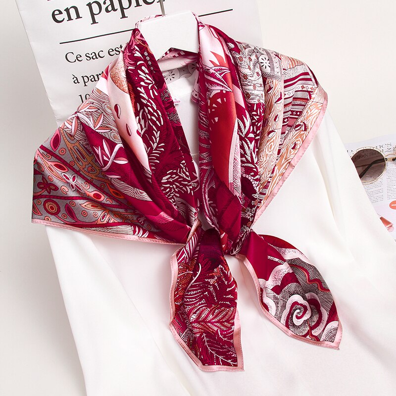 100%  firkantede silke skjerf kvinner trykt wrap silke bandana foulard femme tørkle 14mm ekte silke hals skjerf 88*88cm