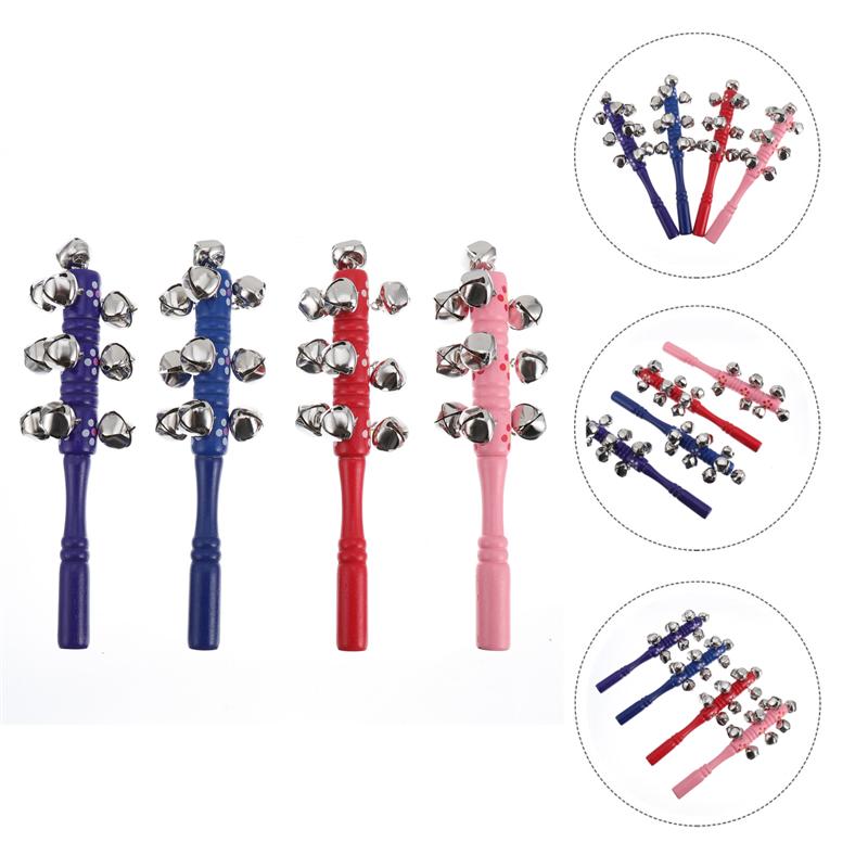 4pcs Shaking Musical Instrument Toy Baby Wooden Solid Color Hand Rattles