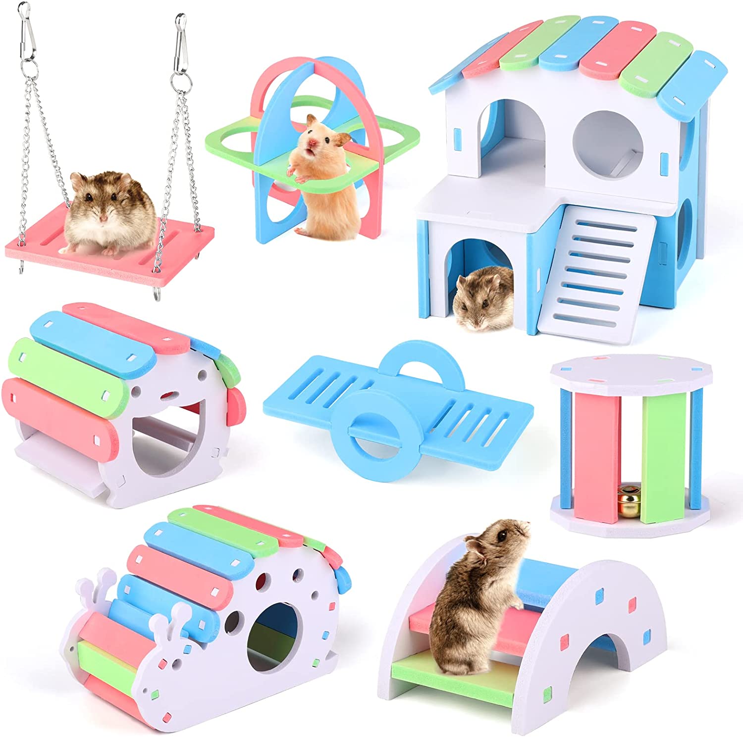 Haustier Hamster Spielzeug Holz Regenbogen Brücke Wippe Schaukel Haus Kleine Ebene Aktivität Klettern Spielzeug DIY Hamster KäFeige Zubehör