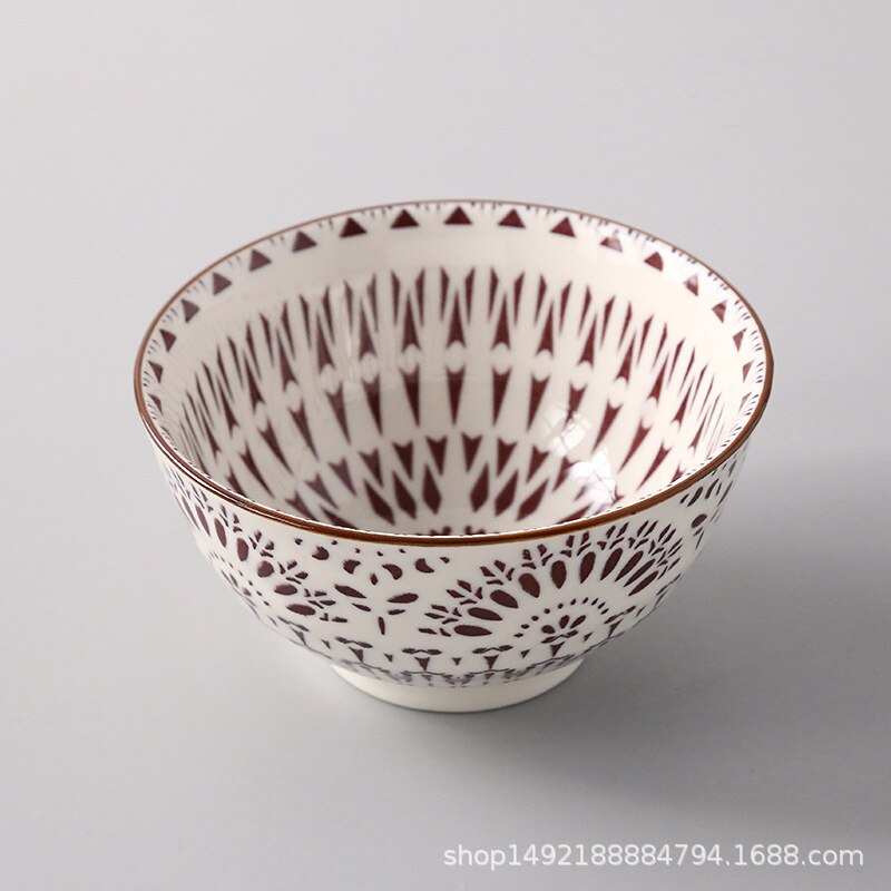 Bol à riz fileté de 4.5 pouces, petit bol de ménage à salade en céramique de Style japonais vaisselle accessoires de cuisine bol Ramen: Bourgogne