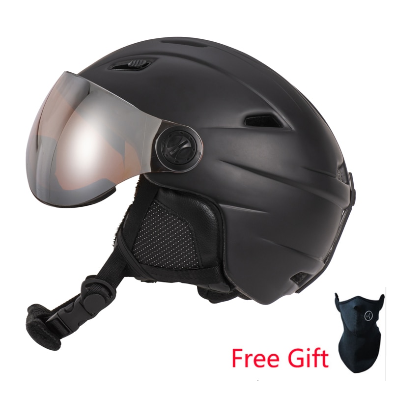 Goggles Snowboard Helmet CE Integrally Ski Helmet With Goggle Half-covered Outdoor Sports Black Skiing Helmet: 58-61CM