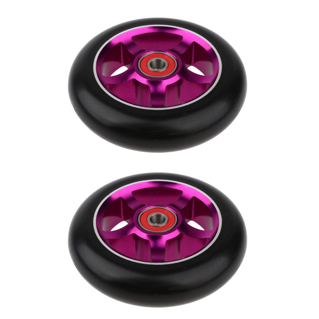 2 pcs Replacement 100mm Push/Kick/Stunt Scooter Wheels with Bearings &amp; Bushings: purple