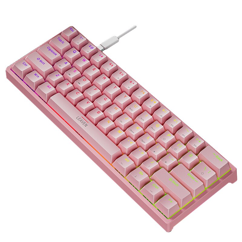 Mini gaming mekanisk tastatur 61 taster type-c blå switch rgb lys justerbar ergonomi kablet tastatur til gamer bærbar pc