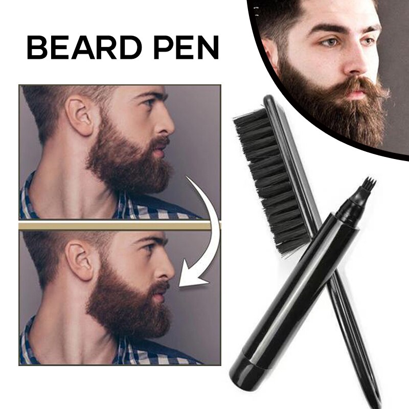 Kit de pluma rellenadora de barba, para áreas parches, 4 puntas, bigote, dibujo, pincel impermeable y resistente al sudor, negro/marrón oscuro SA: Default Title