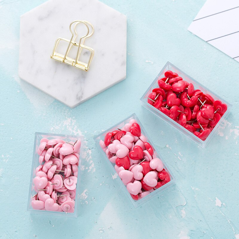 50 Stuks Leuke Roze Rood Hart Punaise Push Pins Plastic Kurk Boord Veiligheid Gekleurde Pins School Stationair Binding Kantoor Accessoire