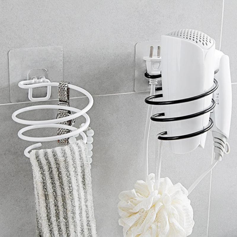 Multifunction Simple Iron Seamless sticker Wall Mounted Hair Dryer Rack Bathroom Wall Holder Shelf Storage Rack