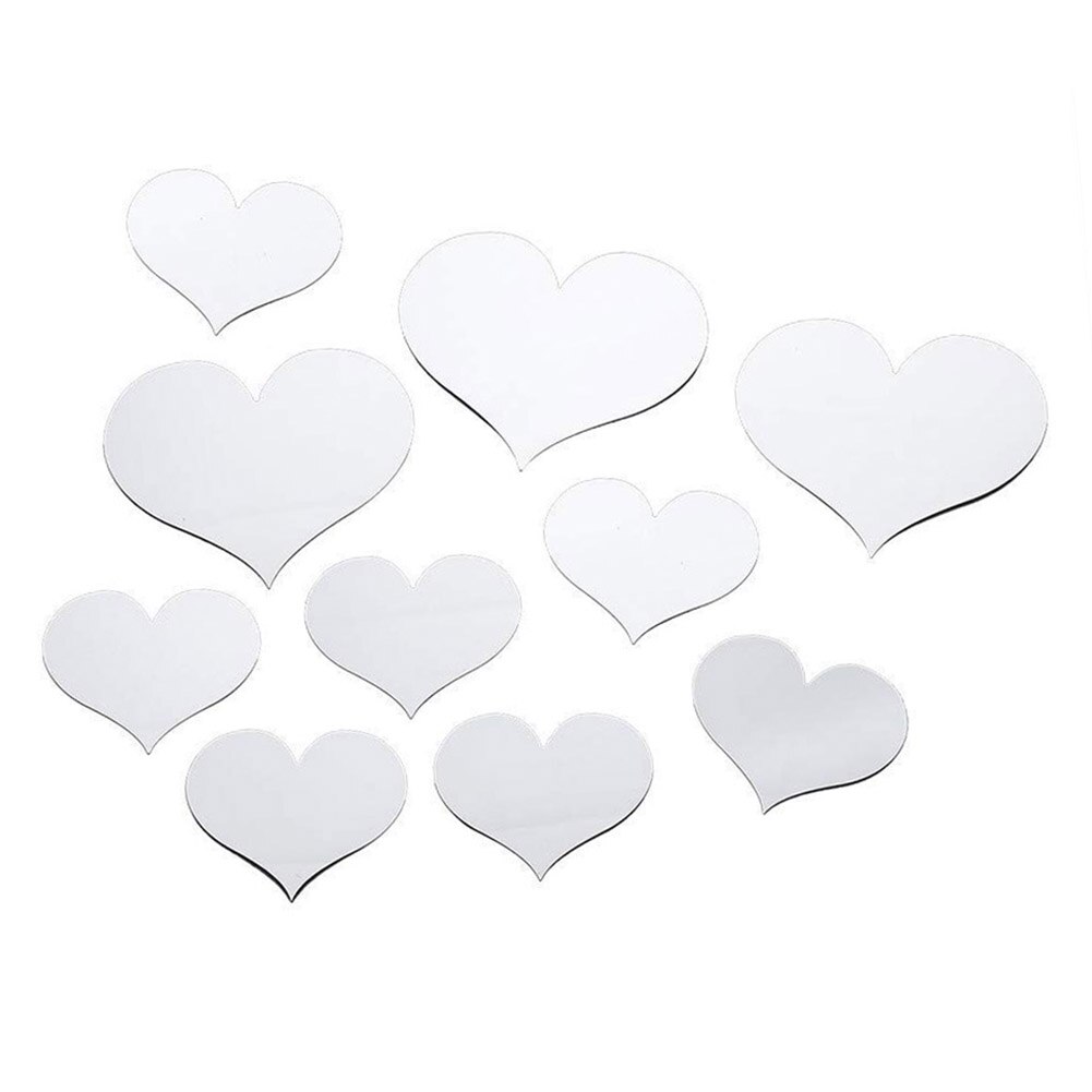 10 pçs em forma de coração espelho adesivo de parede 3d espelho arte decoração da parede diy adesivos de parede para crianças quartos meninos: Prata