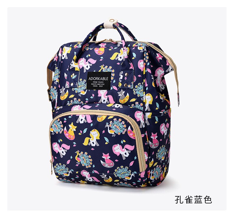 Stijl Mode Luiertas Moeder En Baby Rugzak Mode En Persoonlijkheid Gedrukt Hand Grote Capaciteit Schouder Kraam Tas: Peacock Blue