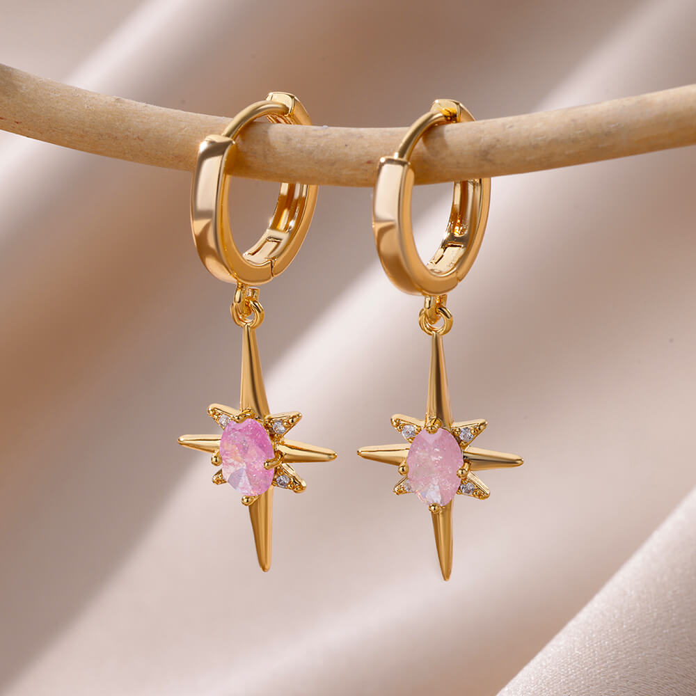 Pendientes de estrella de ocho puntas para mujer, pendientes de acero inoxidable de verano, tendencia nueva en joyería para pareja femenina, aretes de mujer 2024: orange