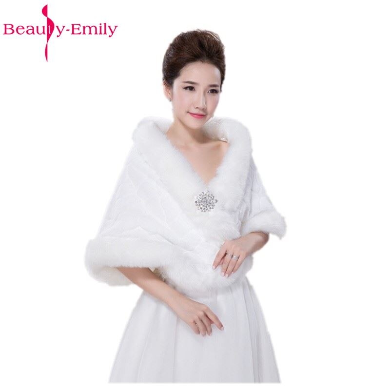 Châle de mariage pour mariée, hiver en fourrure de Fax, blanc Cape enveloppante de mariage avec vestes de mariée en cristal, manteaux de mariage
