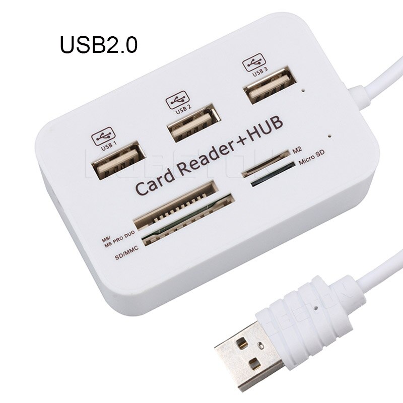 Kebidu Mini USB 3.0 Multi Hub + Kaartlezer COMBO High Speed USB Hub met MS/SD/M2 /TF Kaartlezer 3 Poorts USB Splitter voor Laptop: USB2.0