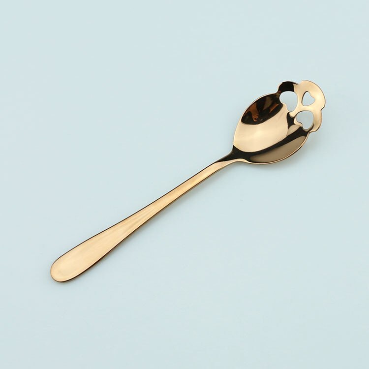 Cute Stainless Steel Skull Shape Spoon Tea Coffee Ladle Sugar Dipper Tableware Tool: Rose Gold