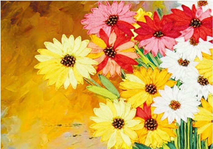 3D Silk Ribbon embroidery kit yellow sunflower flowers Bouquet needlework craft sewing supply DIY Handmade Embroidery Decor plus