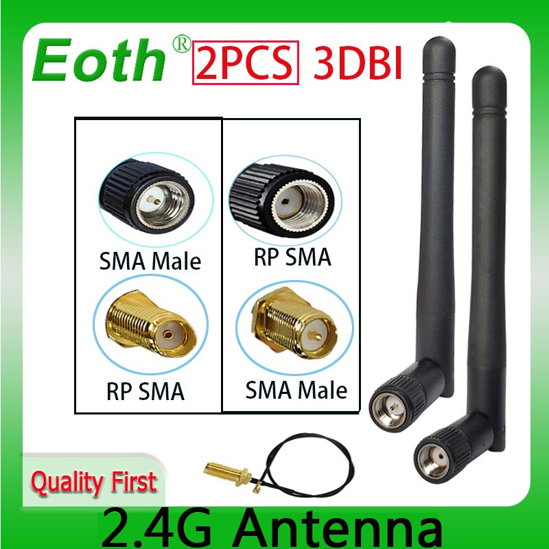 RP-SMA de Antena wifi de 2,4 GHz, conector macho de 2 piezas, 3dBi, 2,4G, IOT + IPX a RP-SMA, Cable de extensión macho