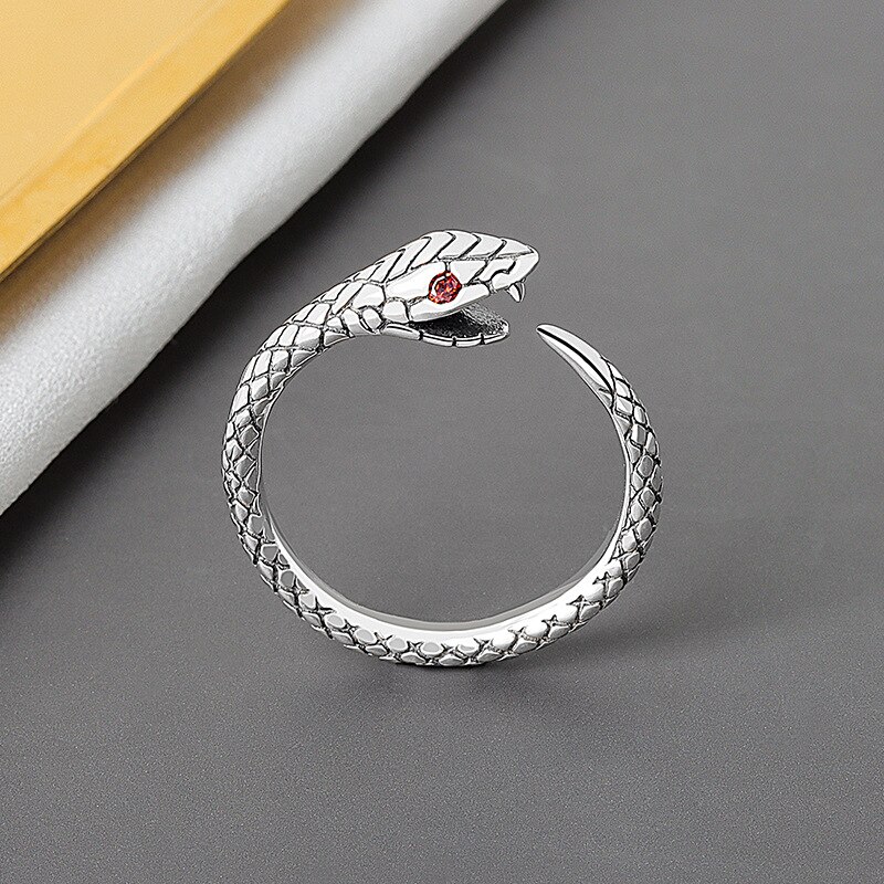 Plata de Ley 925 auténtica geométrica serpiente anillo ajustable minimalista joyería fina para las mujeres de