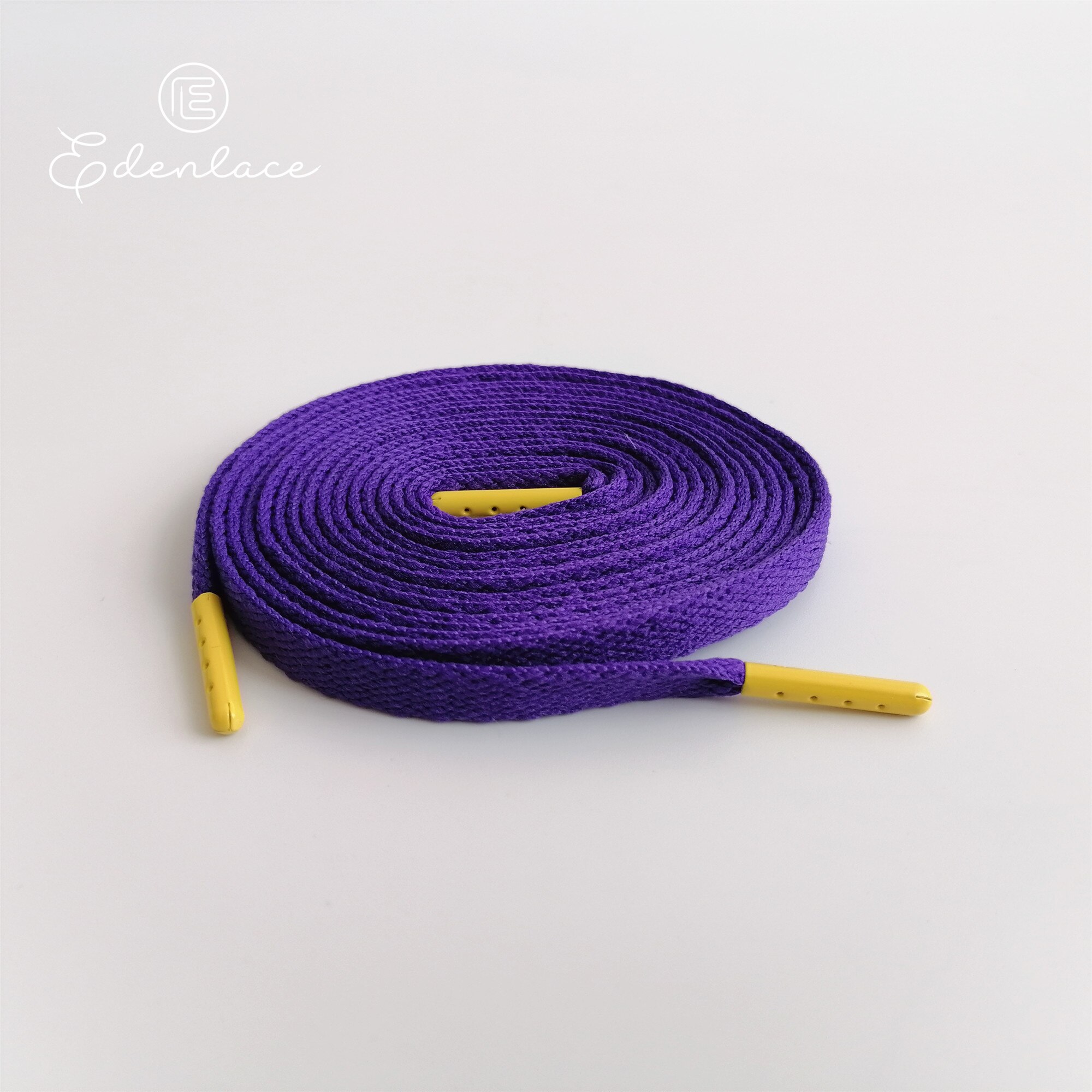 Algodón plano púrpura cordón amarillo herretes de Metal amarillo y los cordones de los zapatos con púrpura puntas de Metal para zapatillas de Bootlace: purple / 80 cm