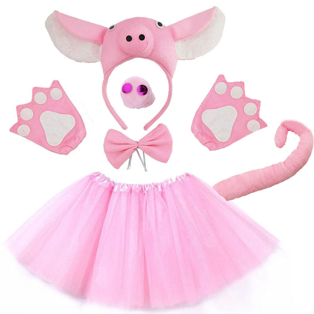 Ensemble de Tutu de Cochon pour Enfant et Adolescent, Jupe avec Bande de Sauna, Arc de Queue, Costume d'Halloween, ixà Thème Animal, 7 Pièces: M