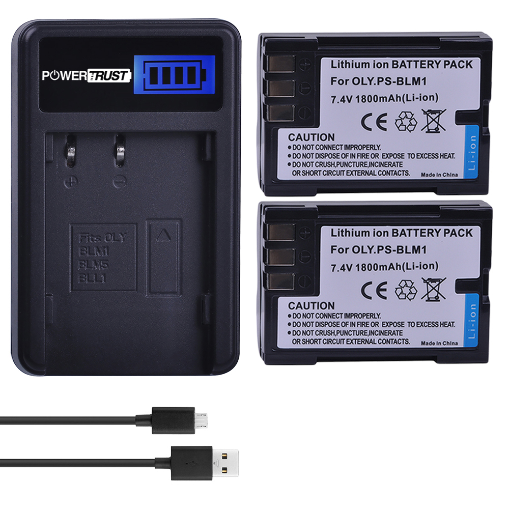 PowerTrust 2Pcs PS-BLM1 BLM1 BLM-1 Battery for Olympus C-5060, C-7070, C-8080, E-1, E-3, E-30, E-520, EVOLT E-300, E-330, E-500,: 2Battery 1Charger