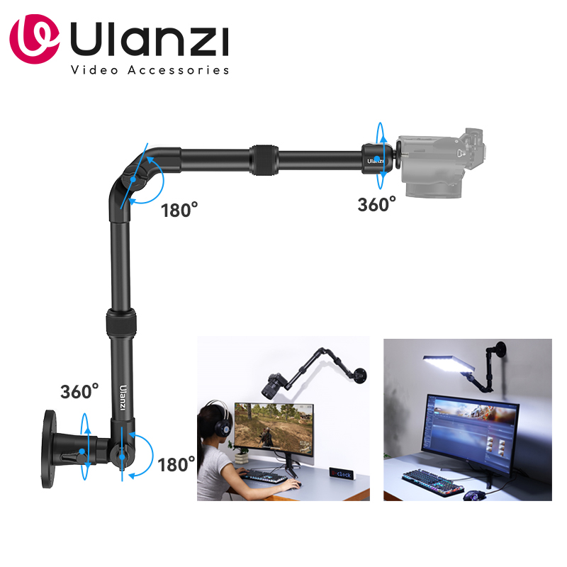 Ulanzi ZJ04 Heavy Articulated Magic Arm Camera Wall Mount with 360° Ball Head for DSLR Camera Overhead Video Webcam Tablet Phone