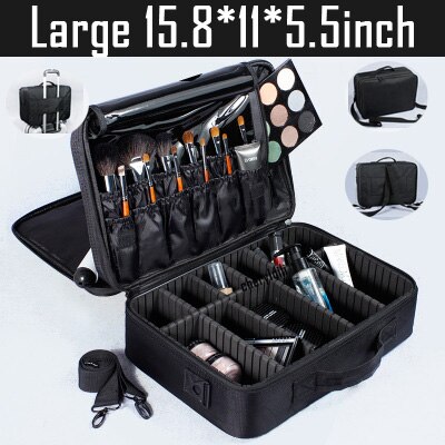 Make Up Box Cosmetics Pouch Bags Beauty Clapboard Case Women Cosmetic Bag Travel Insert Makeup Bag: Black L 3 Layers