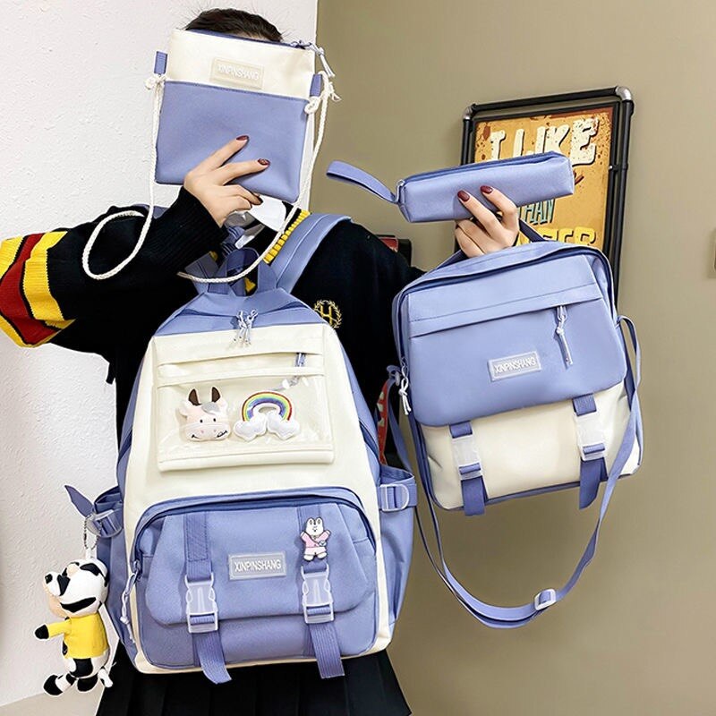 4 unids/set de lona mochilas para mujeres lindo bolsas para la Escuela de las niñas adolescentes bolsas los estudiantes mochilas para mujer mochila