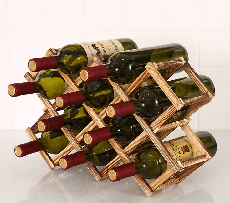 3/6/10 Bottle Storage Rack Pine Wood Folding Wine Racks Solid Wood Wine Shelf Multi-bottle Storage Ornaments Red Wine: C