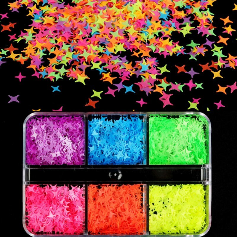 Neon- Herz Schmetterling Nagel Pailletten einstellen Irridescent Stern Blume 3D Charme Flocken Dekoration für Nagellack funkeln Zubehör: 6G-YGSJX