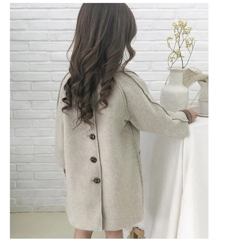 Manteau en laine rose pour filles, automne-hiver, vestes en laine, Costumes, vêtements d'extérieur, hauts, vêtements pour enfants de 4 à 12 ans