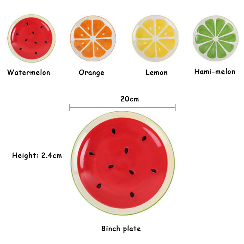 Plato plano de fruta con de naranja para comida, vajilla de ensalada pintada a mano, juego de vajilla de dibujos animados, plato de almuerzo para niños, 1 uds.