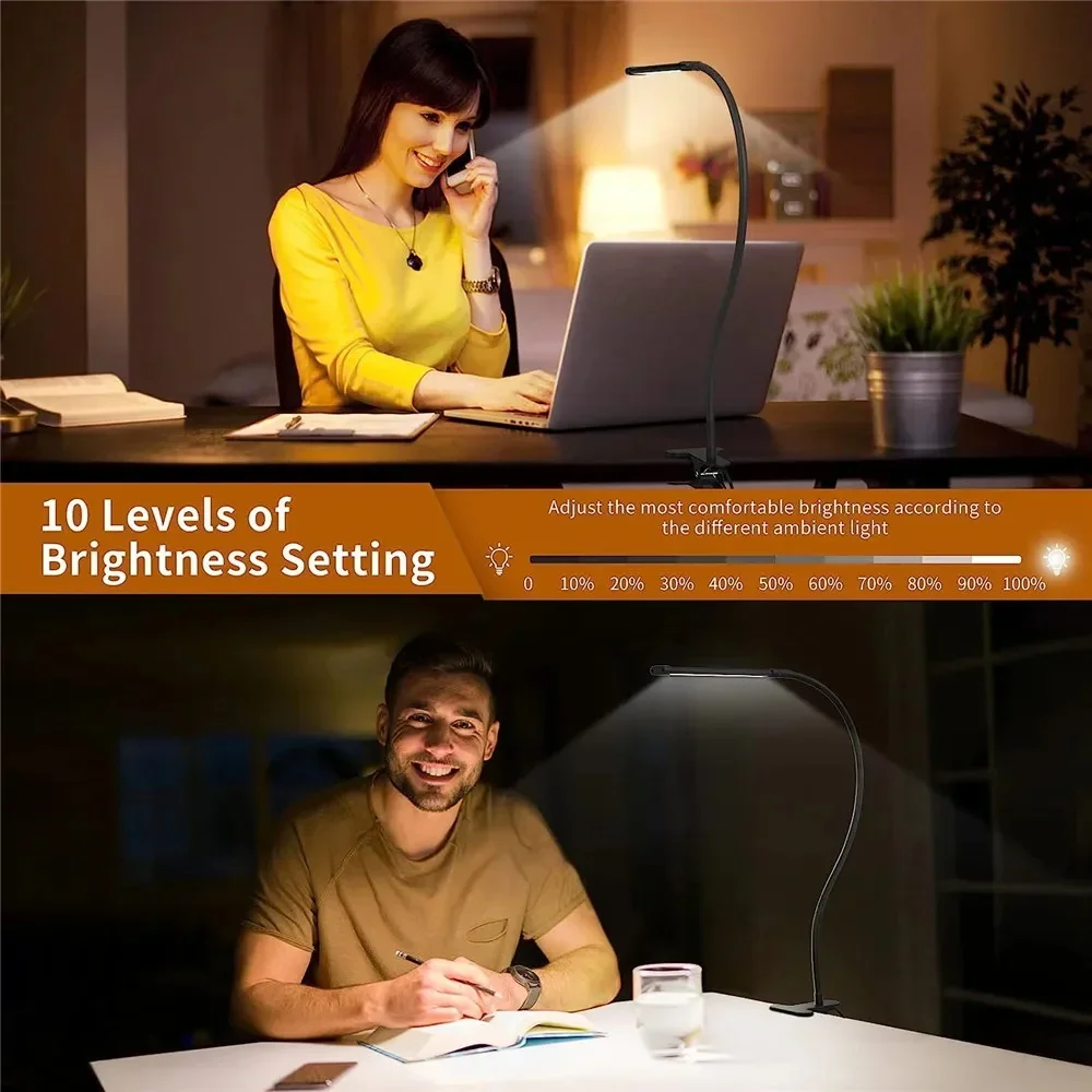 Leeslamp LED-bureaulamp met oogbescherming, leeslamp werklamp 3 kleuren kunnen worden geschakeld en aangepast.