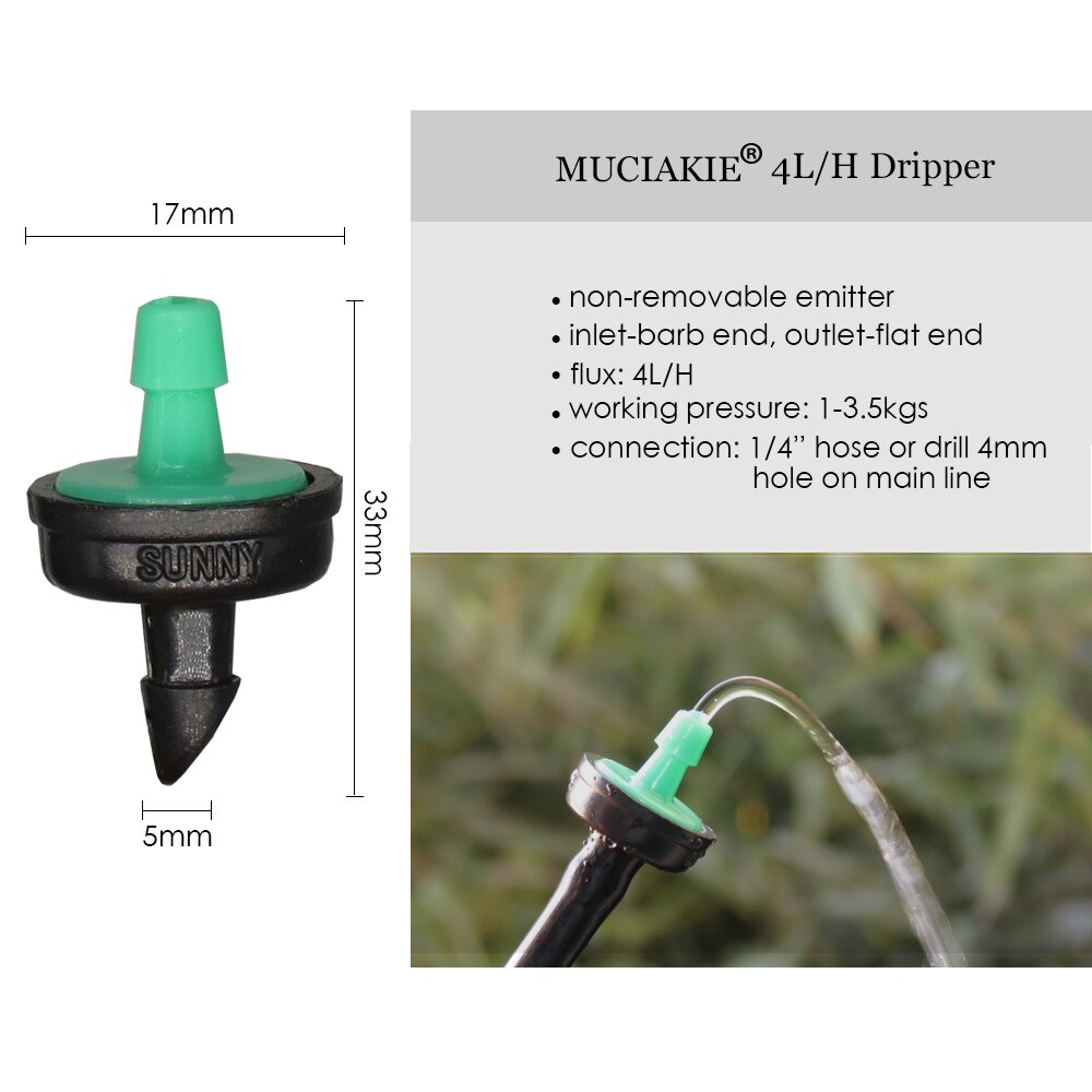 MUCIAKIE 4/6/8/10/20/30/40/50/60L Mini Pressure Compensating Drip Emitter Self-cleaning Durable Garden Irrigation Fixed Flow