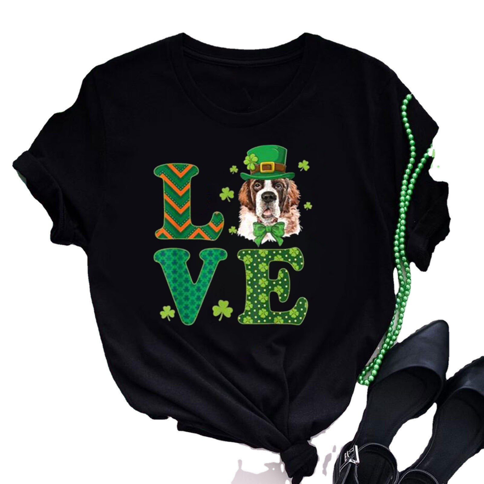 Camiseta con estampado verde del Día de San Patricio para Mujer, blusa holgada de manga corta con cuello redondo, ropa para Mujer