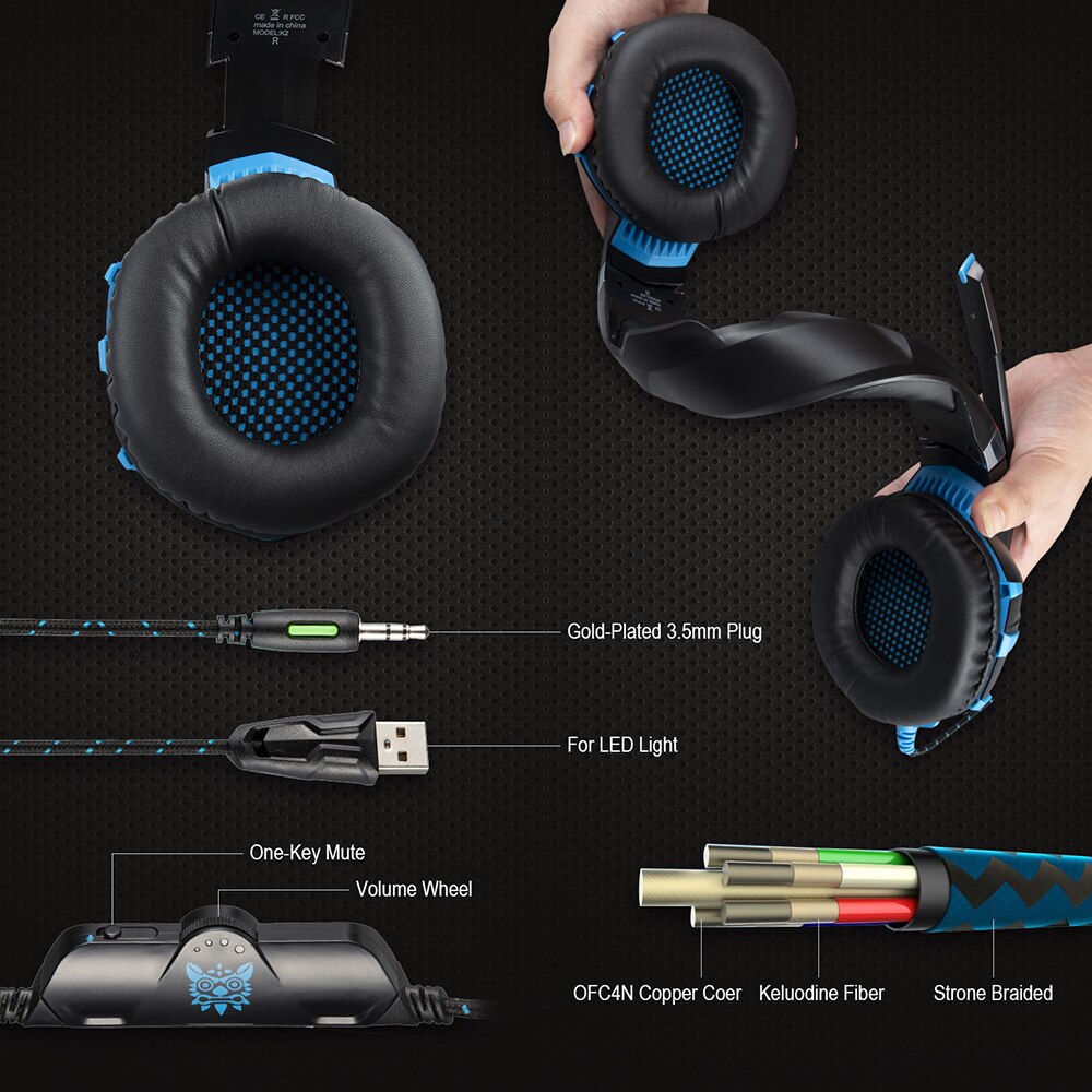 ONIKUMA – Casque d&#39;écoute de jeu K2A, son stéréo filaire USB, avec Microphone, pour PC Xbox One /Laptop
