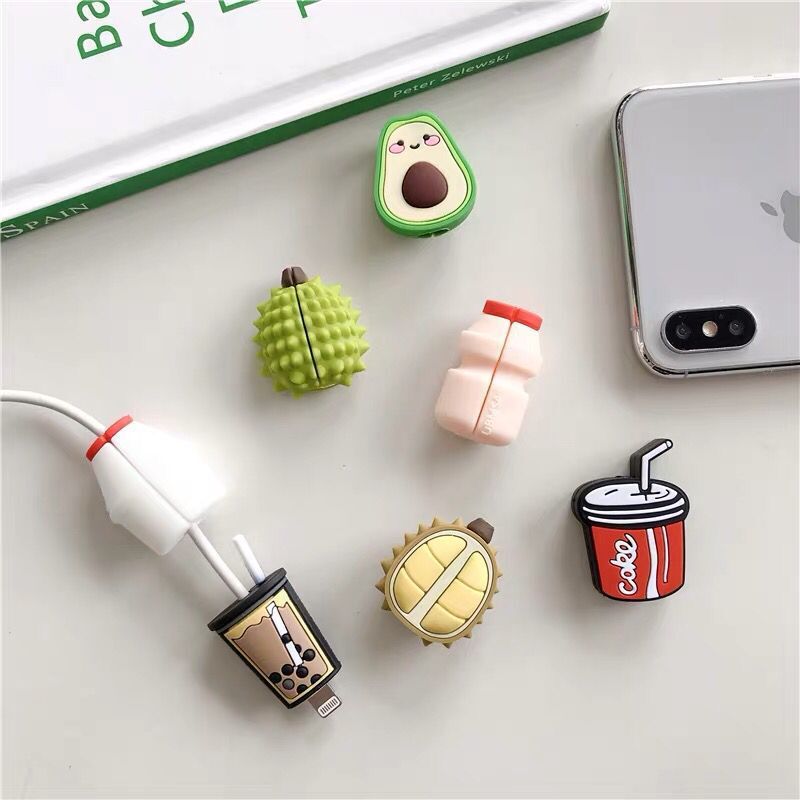 Cable Bite Protector for Iphone Cable Winder Phone Holder Accessory Cable Biters Squishy Doll Model Fruit Drink Avocado Durian