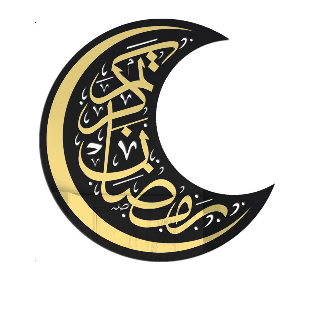 Miroir autocollant musulman Ramadan Kareem croissant acrylique, autocollant mural auto-adhésif 3D, décor mural de canapé, or argent noir: Gold black JM758
