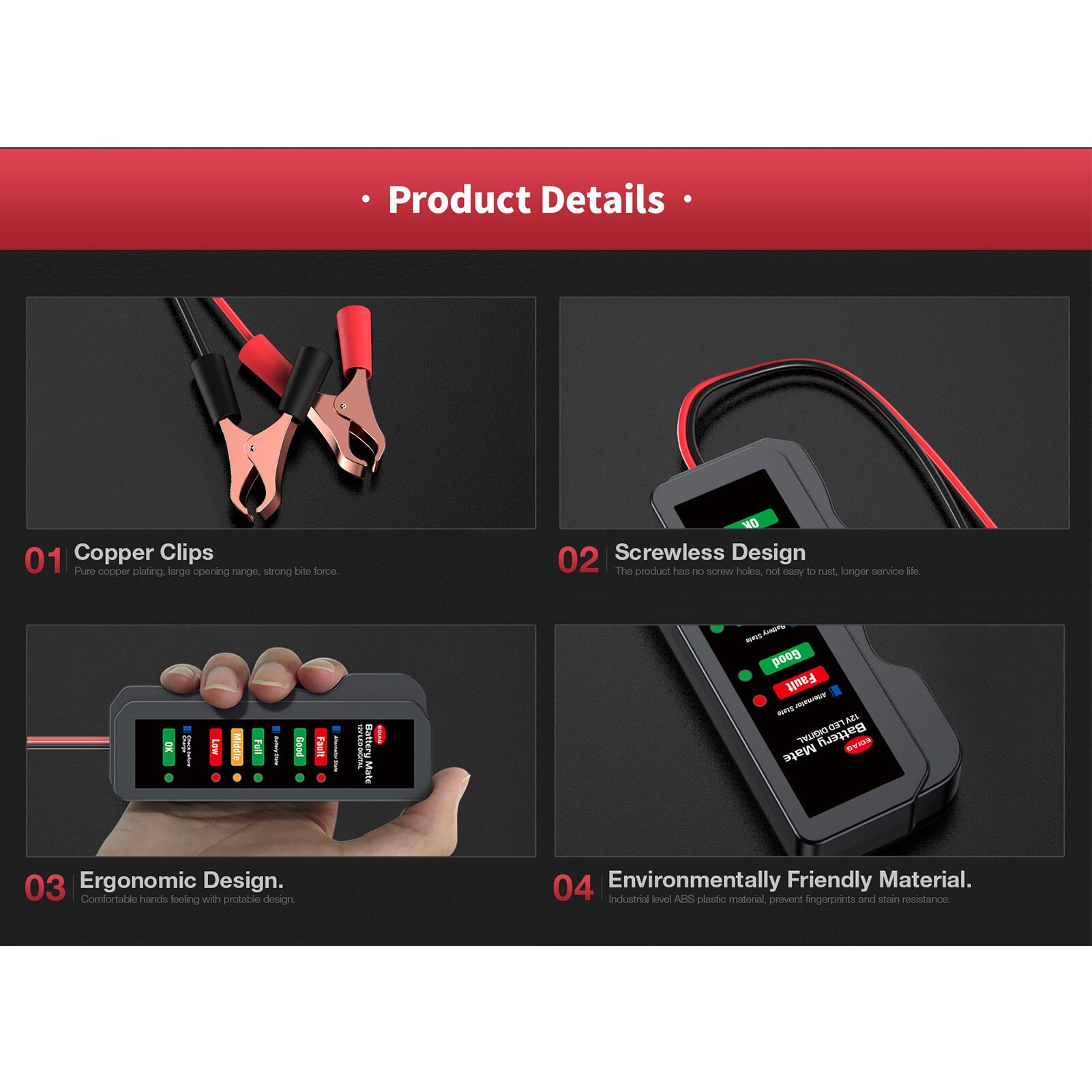 12V Car Battery Tester Digital Automotive Diagnostic Battery Tester 6 LED Lights Display Car Diagnostic Tool Auto Battery Tester