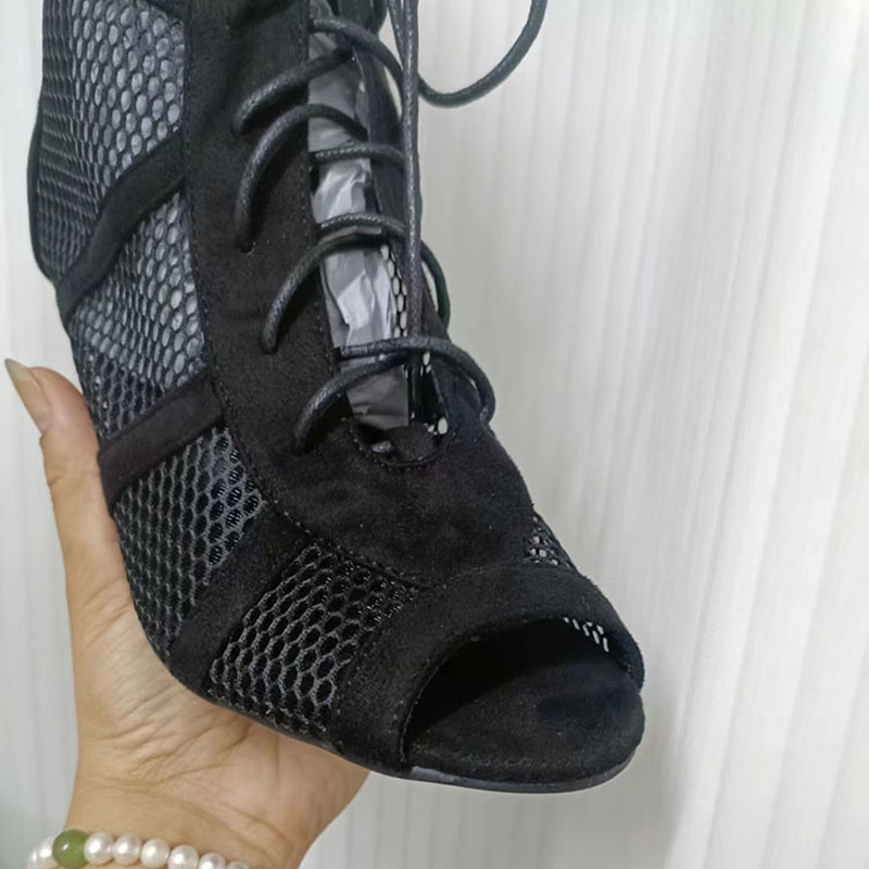 Zapatos negros sexis con cordones cruzados para mujer, cómodos tacones finos de , sandalias de baile con punta abierta, zapatos de tacón calados con correa en el tobillo