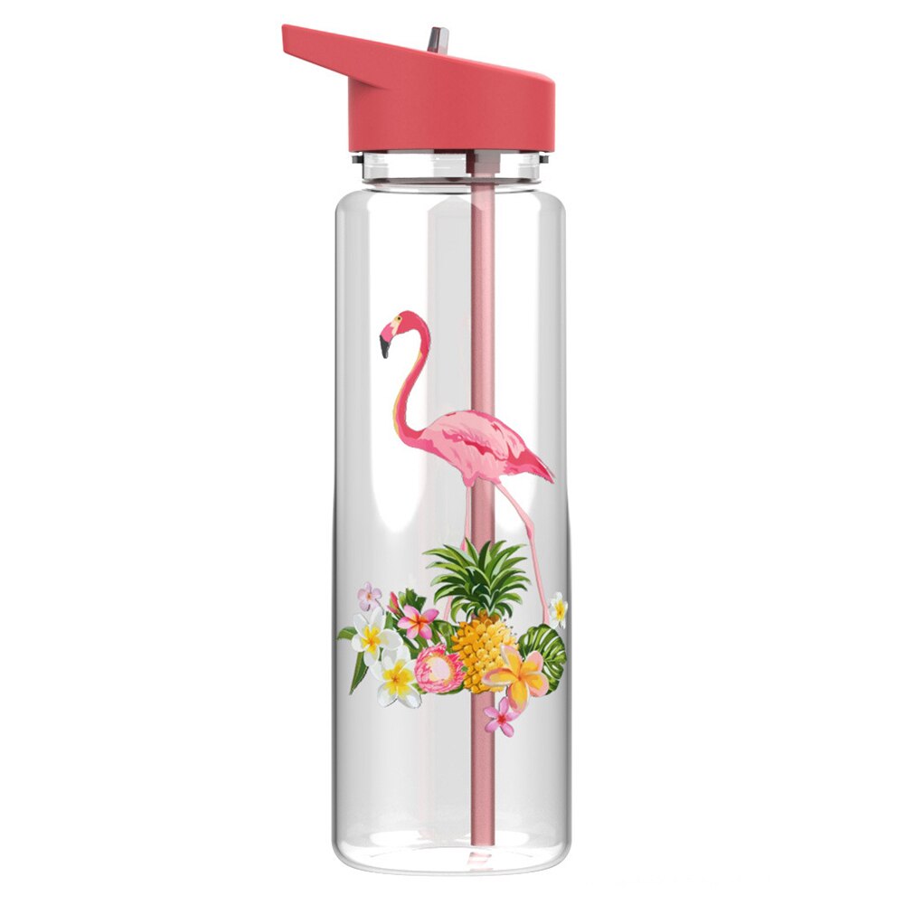 1pc 720ml bærbar udendørs sport tegneserie flamingo drikke halm vandflaske juice kop бутылка с водой: Flamingo 1