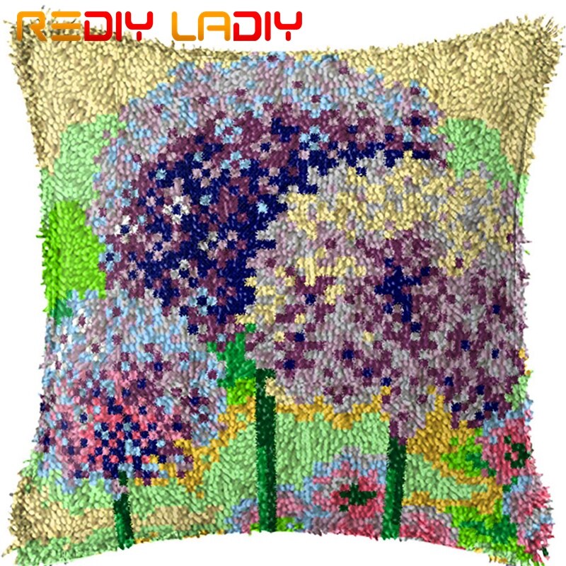 Latch Hook Cushion Hat Flowers Pre-Printed Canvas Cushion Front Acrylic Yarn Crochet Pillow Case Kits Sofa Bed Pillow Home Decor: BZ913