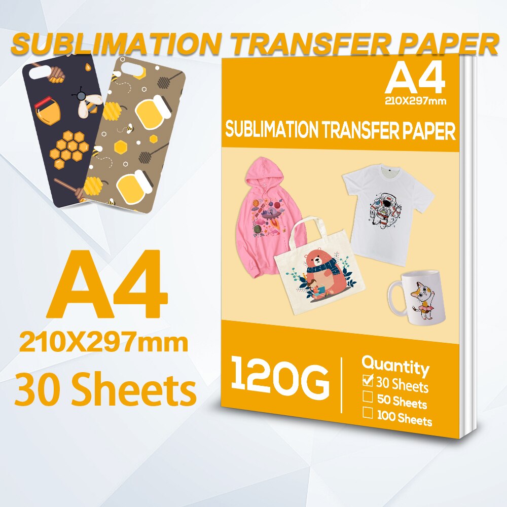 A4 50 Sheets Heat Transfer Paper Sublimation Printing Paper for Polyester Cotton T-Shirt Hat Cap Cup for Inkjet Printer Paper: 30 Sheets Paper