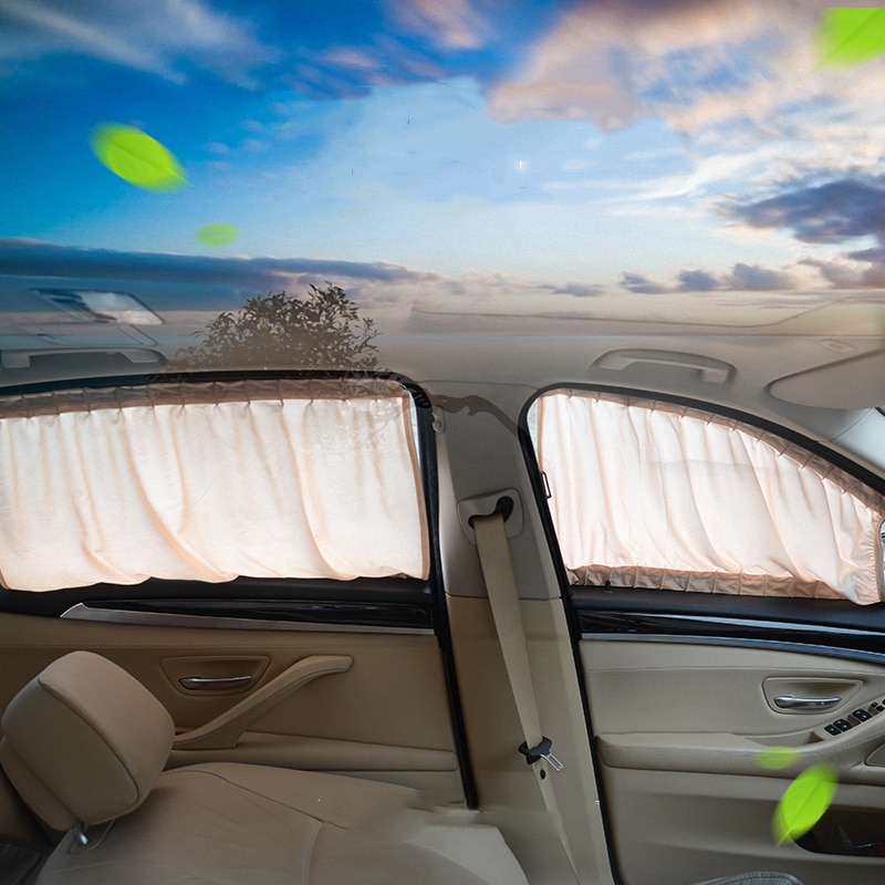 2 Stuks 50S Aluminium Krimpbare Windowshade Gordijn Auto Side Window Zonneschermen Auto Achterruit Zon Blok-Zwart Beige grijs