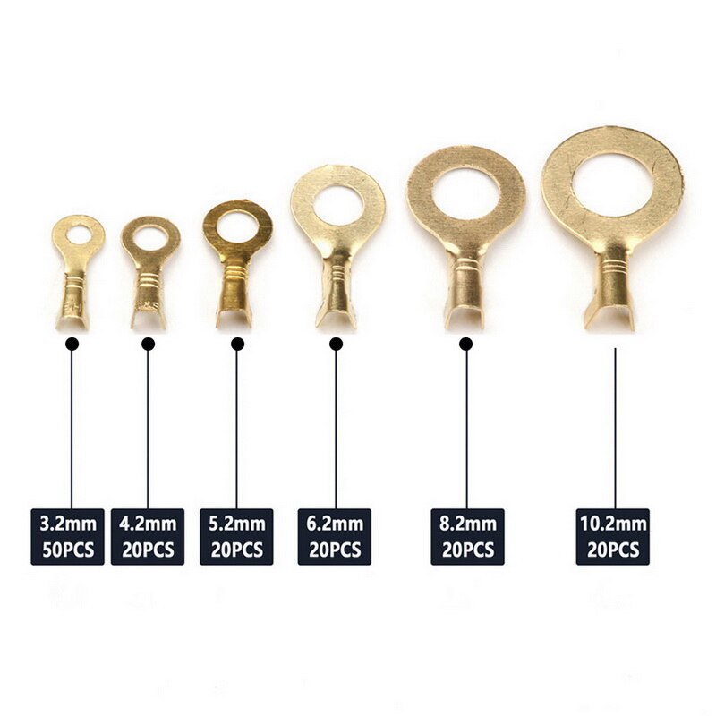 Brass Non-insulated Crimp Terminals Connectors 3.2mm-10.2mm Cable Wire Connectors Golden 150pcs / Set Wire Terminator