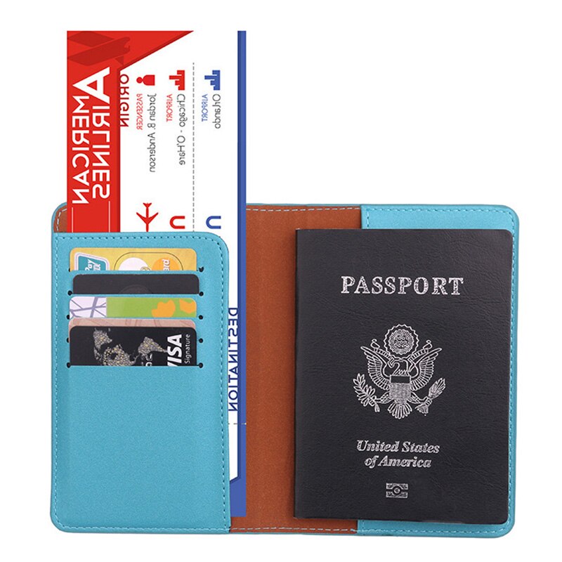 PU Lederen Paspoorthouder Reizen Accessoires Vrouwen Paspoort Cover Organizer Busines Credit Id-kaart Portemonnee: sky blue