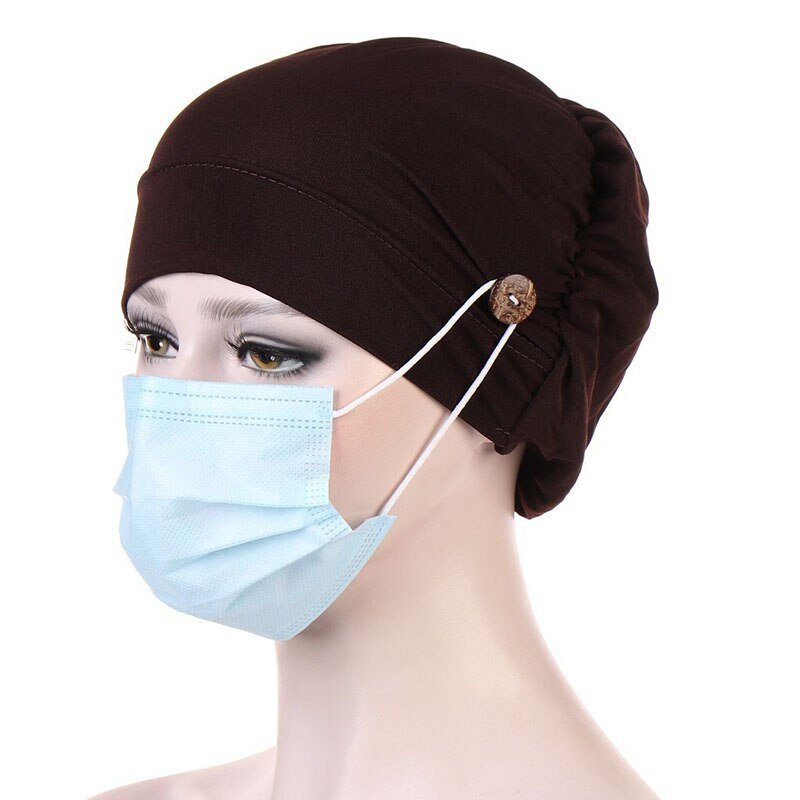 Elastic Cotton Turban Hat Solid Color Warm Winter Headscarf Bonnet Inner Hijabs Cap Muslim Hijab Female Headwear: Coffee
