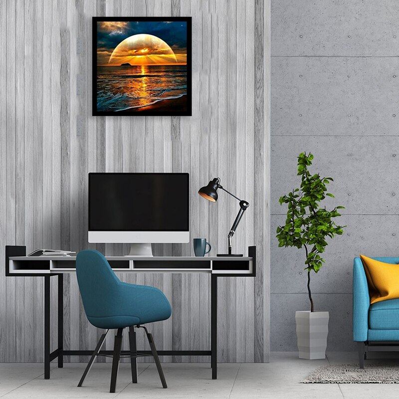 DIY 5D Seaside Sunset Diamond Painting Set Crystal Diamond Embroidery Paintings Arts for Home Wall Decor Adults and Kids