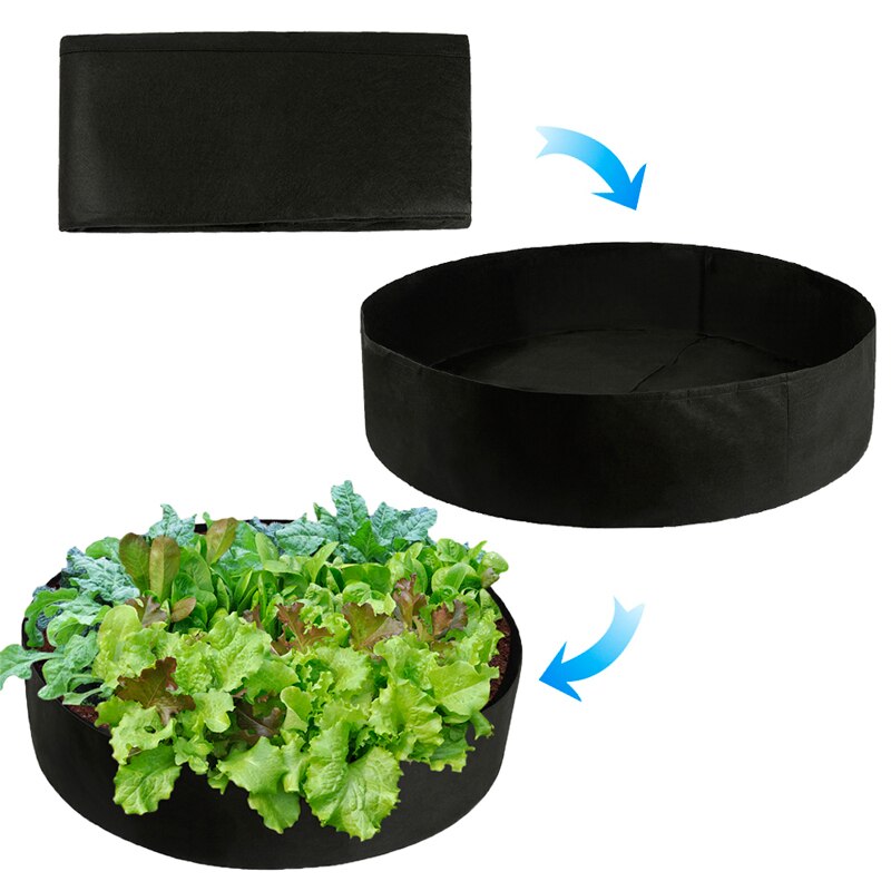 Fabric Raised Garden Bed Round Planting Container Grow Bags Breathable Felt Fabric Planter Pot For Plants Nursery Pot: Black / S