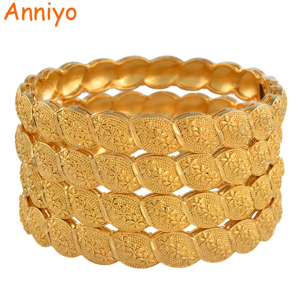 Anniyo Nahen Osten Arabischen Dubai Armreif Armbinde für Frauen Afrikanische Gold Farbe Schmuck modisch (4 teile/los) #117806