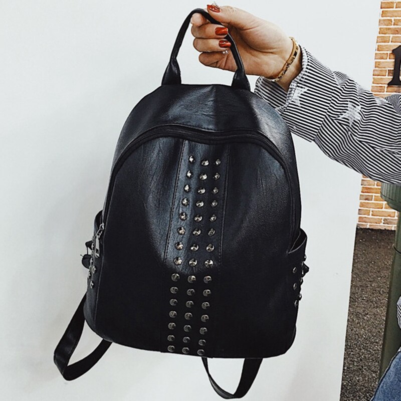 Klinknagel Versierd Vrouwen Rugzak Mode Punk Stijl Pu Leer Student Schooltas Outdoor Rugzak